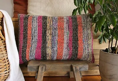 (40*60cm 16*24inch) Vintage Woven Kilim Pillow Covers Village Wide Bands • $49.95