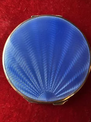£205 • Buy Art Deco 1937-38 Solid Silver & Blue Guilloche Enamel Compact