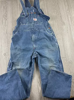 Round House Bib Overalls Dark Blue Jean Denim Men’s 36X32 Vintage Denim • $29.99