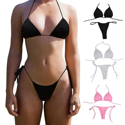 Women Sexy Mini Micro Thong Underwear G-String Bra Set Bikini Swimwear Nightwear • £4.98