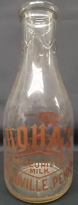Roha's Dairy Meadville Pa Pennsylvania Brown Pyro Quart Milk Bottle • $24.99