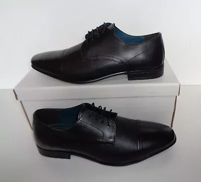 Mens Black Leather Shoes New Formal Lace Up Derby Wedding Office Dress Size 10 • £22.98