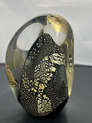 Randy Strong 1990 Abstract Black Gold MAGNUM Art Glass Paperweight SIGNED/DATED • $149