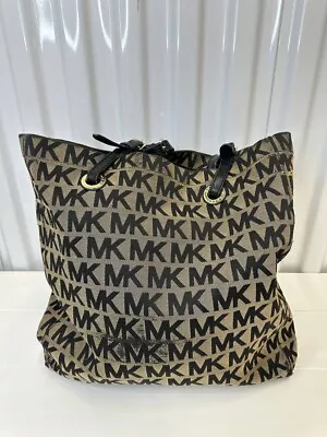 MICHAEL KORS Jet Set Grab Bag Tote MK Logo Jacquard Black Luxury Designer Bag • $10