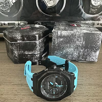 EXCELLENT Custom G-Shock GA2100 Casioak Black/Turquoise Dial With Matching Band • $125