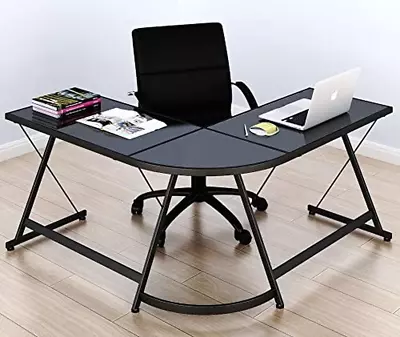 SHW Gaming Desk Computer L Shape Corner Studio Table Black Glass Top Free Ship • $117.98