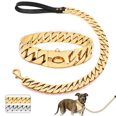 £181.99 • Buy Thick Large Dog Chain Collar And Lead Set Training Choker Link Stainless Steel