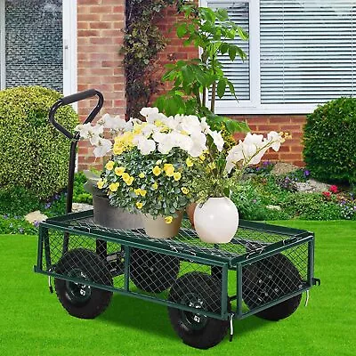 Garden Cart Yard Dump Wagon Cart Lawn Utility Cart Outdoor Heavy Duty Cart Green • $112.49