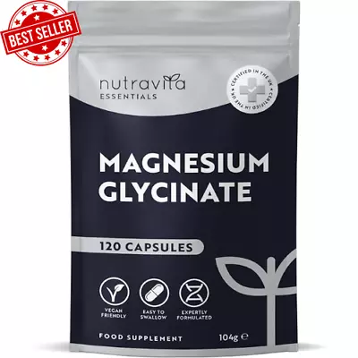 Magnesium Glycinate 1000mg 120 Vegan Capsules - Energy Bone & Muscle Function • £11.90