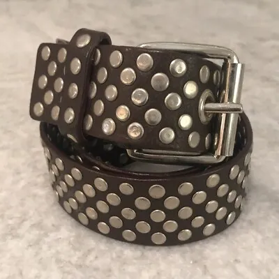 Express Studded Mens Leather Belt Size 34 Brown Silver Punk Gorpcore Festival • $32.99