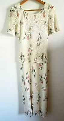 Vintage Connected Apparel Dress 10 Maxi Floral Short Sleeve Pink Ivory Pullover  • $8.49