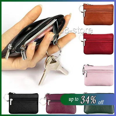 Women Key Ring Leather Mini Purse Coin Small Change Bag Card Wallet Pouch Zip Up • £3.46