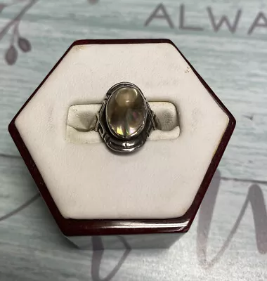 Vintage Art Deco Sterling Silver Blister Mother Of Pearl Shell Ring Size 5 • $39