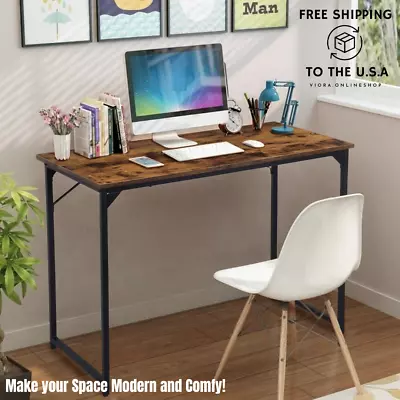 Home Office Desk: Modern Simple Design Black Metal Frame (Brown) 39x20x29   • $49.95