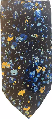 Brioni Blue With Yellow & Green Accents Floral 100% Silk 3.4” Necktie • $30