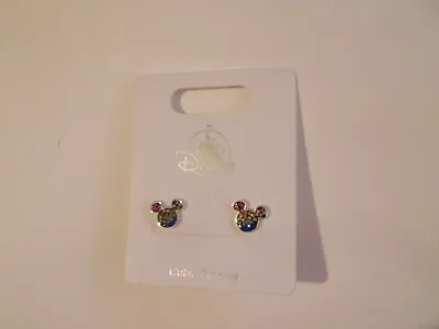 Disney Parks Mickey Mouse Rainbow Cubic Zirconia Silvertone Stud Earrings • $21.99