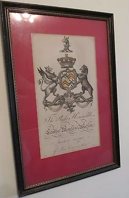 Coat Of Arms Framed LEWIS MONTON WALTON Armorial Crest Baron Sondes Print VTG  • $66