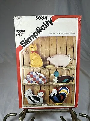 5684 Vintage Simplicity Sewing Pattern Stuffed Animal  Pillow Cat Duck Pig UNCUT • $8.99