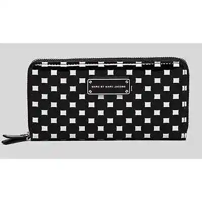 Marc Jacobs Black PVC Techno Block Check Continental Zippy Wallet Small • $109.99