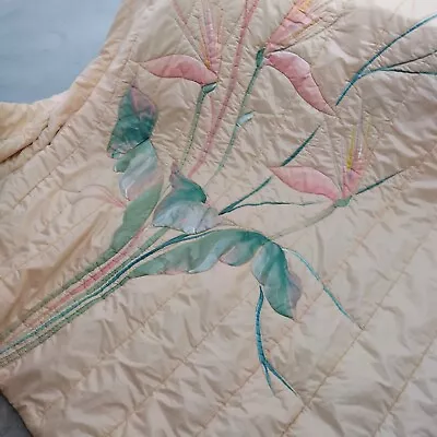 Vintage King Size Peach Bird Of Paradise Golden Girls Style Satin Bedspread • $55.99