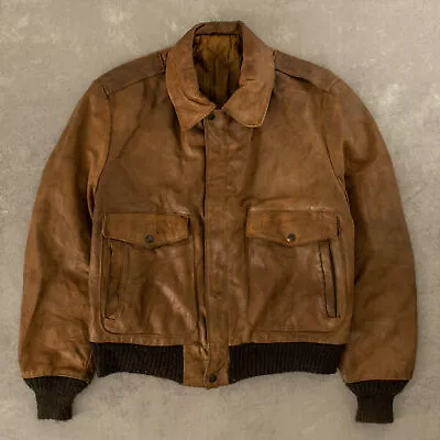 Vintage 80s G-2 Leather Flight Jacket L Men's Brown • $112.01