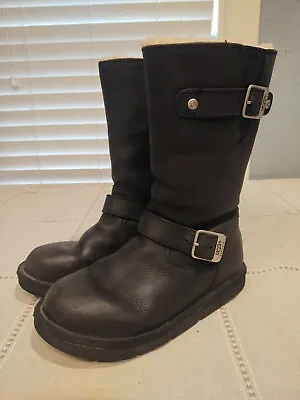 $84.99 • Buy UGG Kensington Classic Leather Boots F3010G Black Size 6 Pre-owned Double Buckle