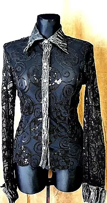 MARIELLA BURANI Shirt SNAP Up Blouse Size 40 UK 14 STRETCH Fited Embellished 01 • $47.24