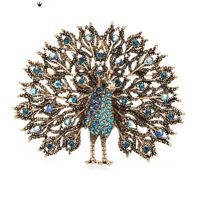 Vintage Tailed Blue Crystal Peacock Brooch Women Accessories Pin • $4.49