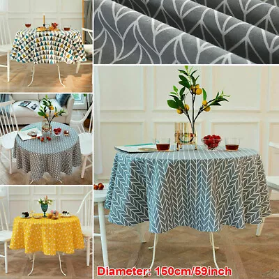 150cm Table Cover Party Tablecloth Round Cotton Linen Covers Cloths Home Kitchen • £8.99