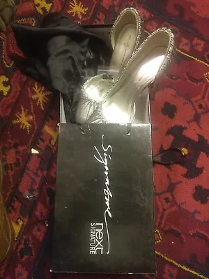 WOMENS  NEXT SILVER & DIAMONDS HIGH HEELED SHOES UK 8party. Dress Boxed  • £12
