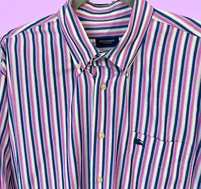 Burberry London Mens XL Vintage Purple Striped Long Sleeve Shirt • $52.50