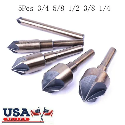 5pc 82° 5 Flute Cobalt Sharp Countersink Drill Bit Metal Wood Chamfer Boring Set • $14.99