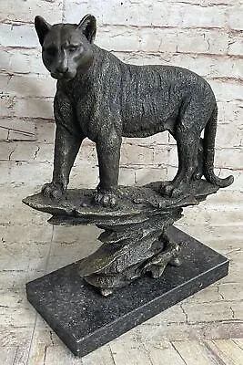 Handcrafted Bugatti Mountain Lion Bronze Sculpture Marble Base Figurine Deal • $281.40