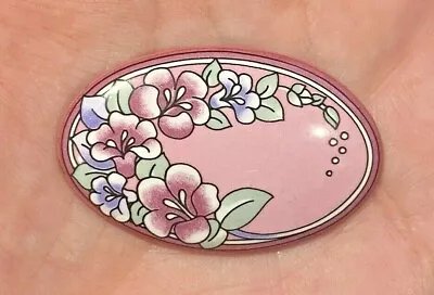 Michaela Frey Vintage Enamel Pink Blue And Green Flower Oval Brooch Pin • $30