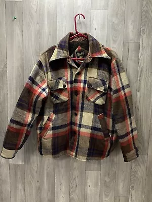 Vintage Wool Blend Ranch Jacket Plaid Flannel Coat Caribou By Briarcliff Mens L • $59.99