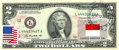 $2 Dollars 2013 Star Stamp Cancel Postal Flag From Monaco Value $175 • $175