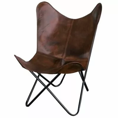 Retro Handmade Vintage Brown Genuine Leather Butterfly Chair (Only Cover) • $59