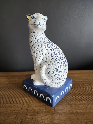 Leopard OPALHOUSE Bookend - Single Blue White Ceramic Big Cat Figurine • $29.99