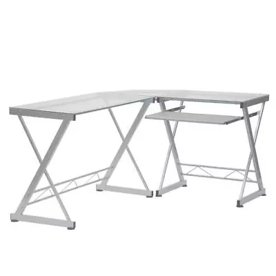 Techni Mobili Computer Desk 29.5 X61.75 X45.25  L-Shaped+Keyboard Tray+Glass Top • $175.27