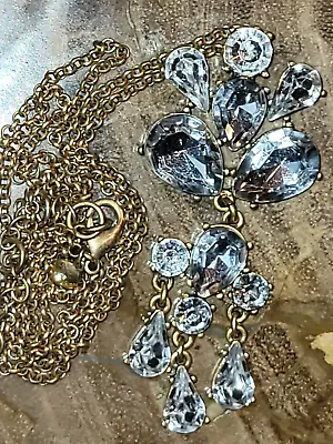 J. Crew Long Gold Toned Necklace And Large Clear Rhinestone Pendant • $26.50