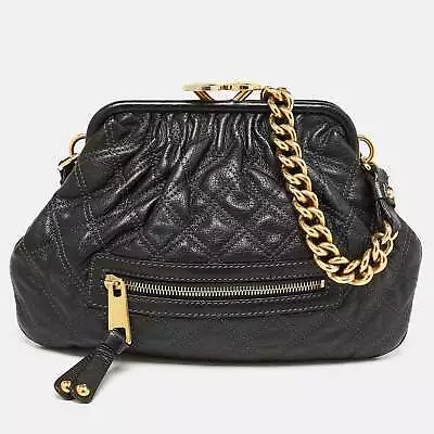 MARC JACOBS Black Quilted Leather Little Stam Shoulder Bag • $619.43