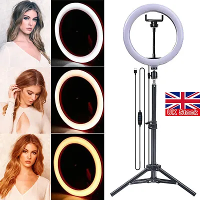 10inch LED Selfie Live Makeup Ring Light With 1.6Meter Tripod Stand Phone Holder • £10.65