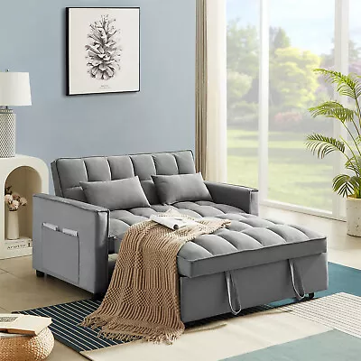 55  Convertible Velvet Sleeper Sofa Bed Velvet Loveseat Sofa Modern Pull Out Bed • $429.29