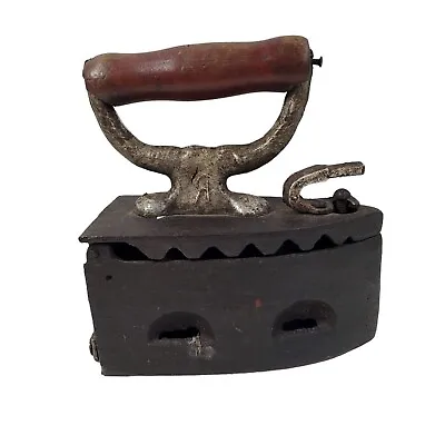 Vintage Coal Metal Clothing Iron With Wood Handle  • $34.95