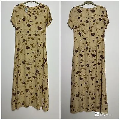 Vintage Laura Ashley Beige Floral Cottagecore Prairie Short Sleeve Maxi Dress • $49