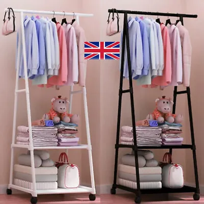 Metal Clothes Rail Rolling Garment Shelf Heavy Duty Hanging Rack Display Stand • £11.99