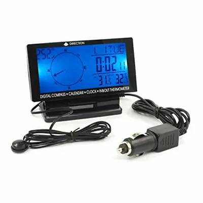 In-Car Digital Compass 4.6  LCD Display Blue LED With Clock Thermometer Calendar • $27.91