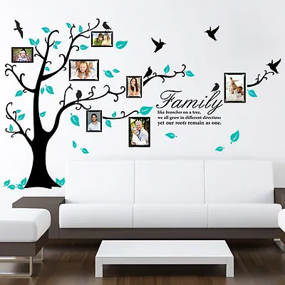 Family Tree Bird Photo Frame Wall Stickers Quote Art Wall Decals Home Decoration • £10.92