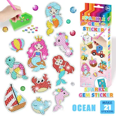 £7.99 • Buy Girls Sparkle Gem Sticker Diamond Painting Kit Unicorn Mermaid Art Stickers DIY