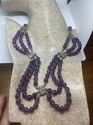 Vintage Genuine Purple Amethyst Crystal Necklace 925 Sterling Silver Moroccan • $292